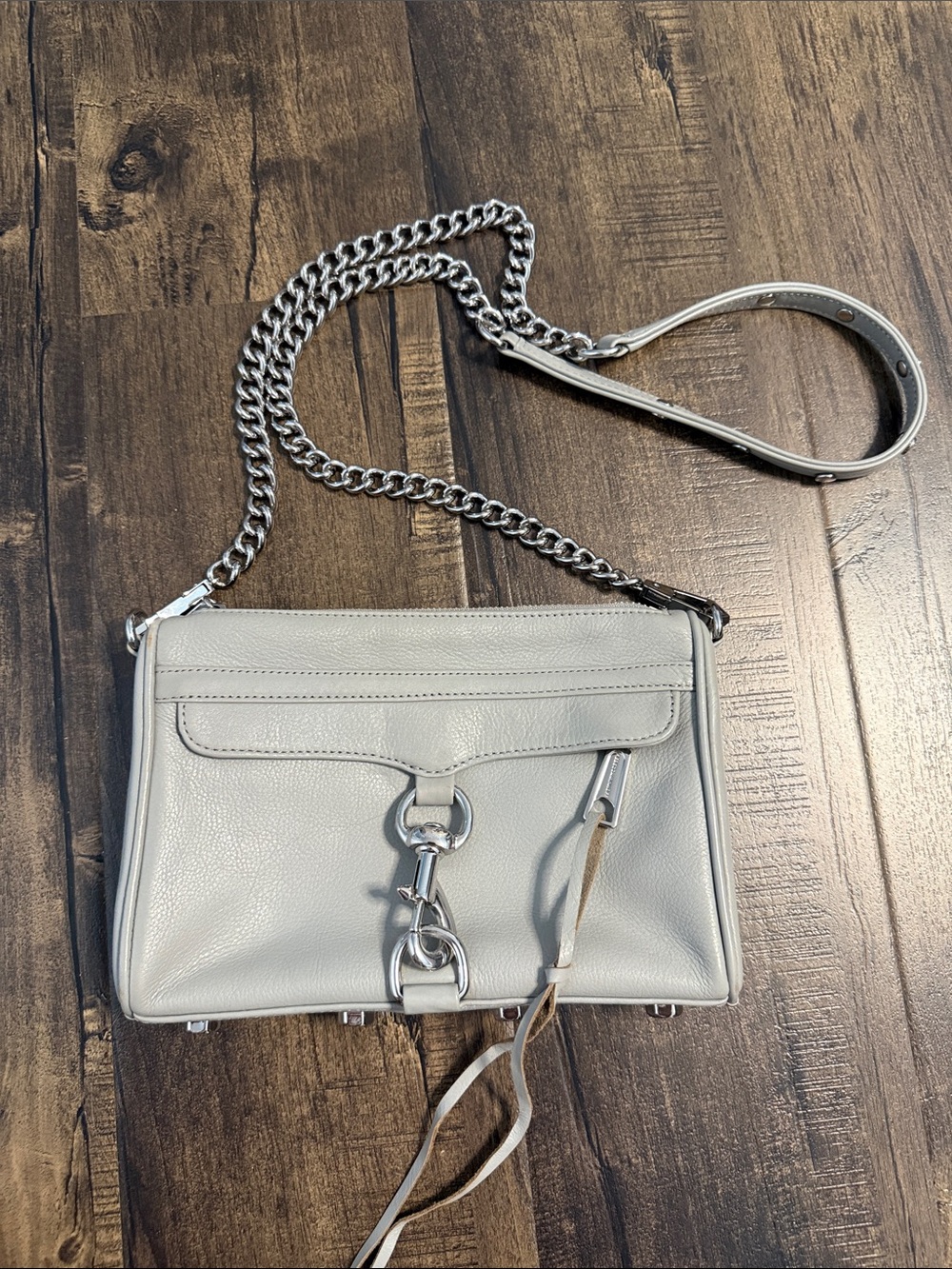Rebecca Minkoff Light Gray Leather Chain Crossbody Bag
